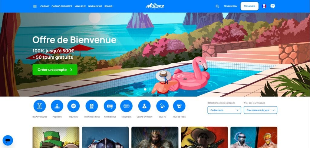 Page principale du casino Millionz